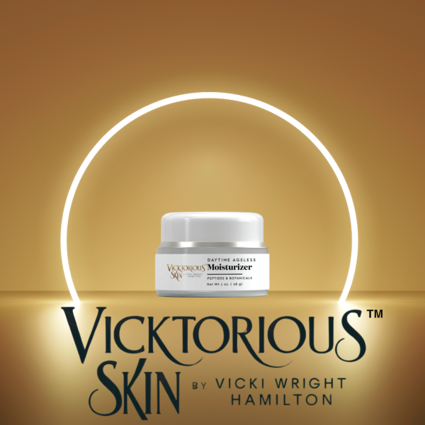 Vitalizing Daytime Ageless Moisturizer by Vicktorious Skin in a luxurious jar, enriched with peptides and botanicals for deep hydration and anti-aging care.