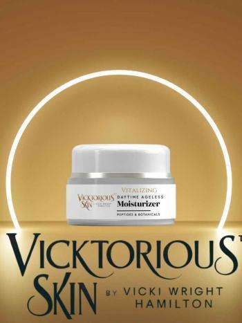 Vitalizing Daytime Ageless Moisturizer by Vicktorious Skin in a luxurious jar, enriched with peptides and botanicals for deep hydration and anti-aging care.